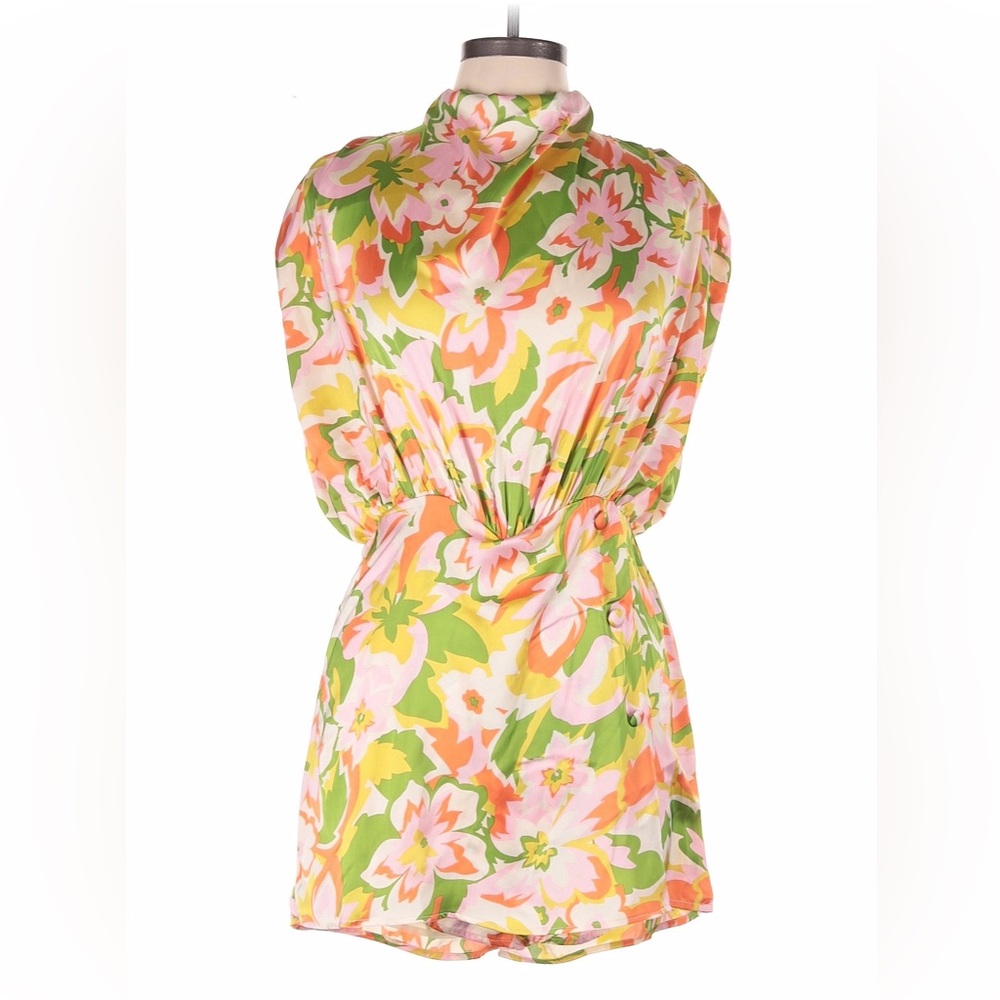 Karlie Lightweight Floral Romper in Green, Pink & Orange Accents